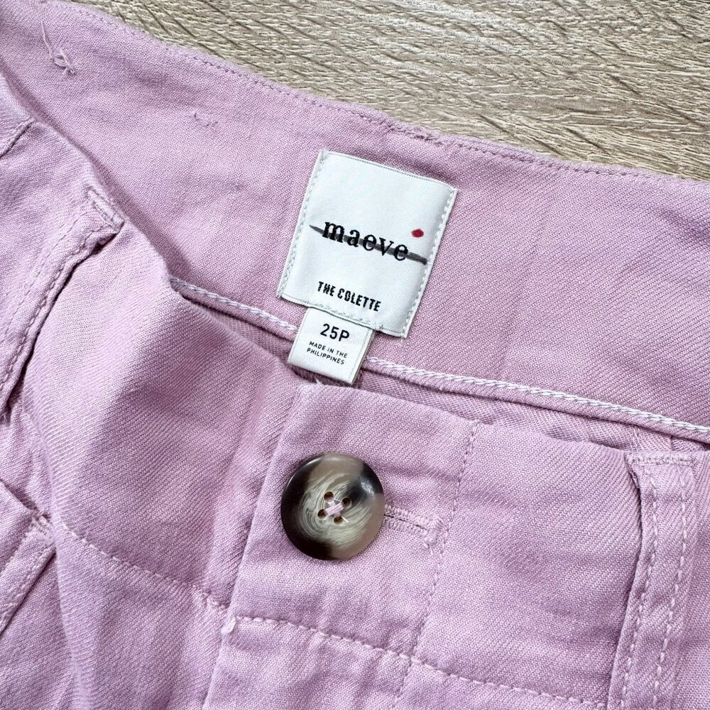 New Anthropologie Maeve The Colette Linen Crop Wide Leg Pants Pink 25P Petites - Picture 6 of 11